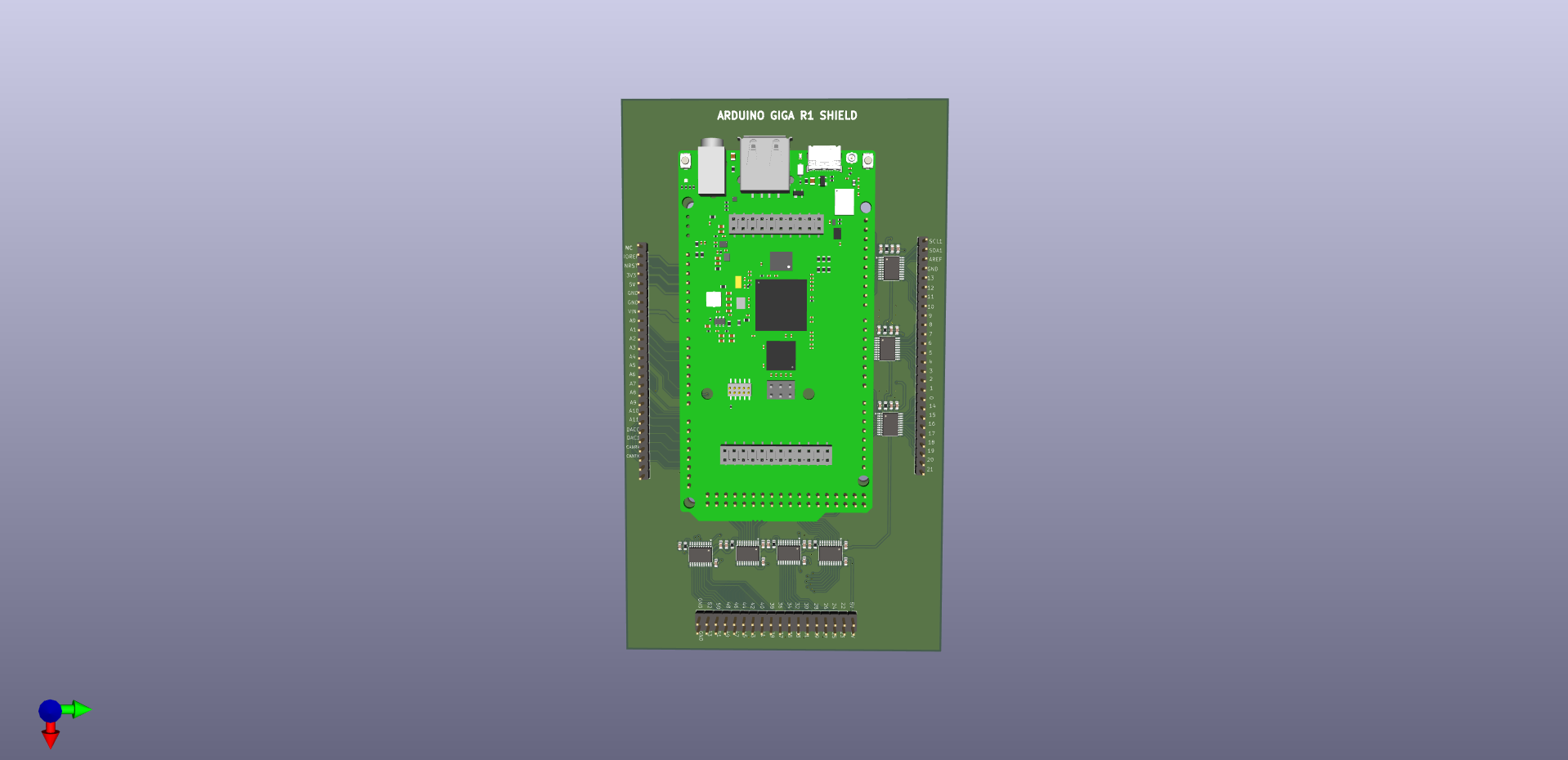 Arduino Giga Shield 3D render - top view