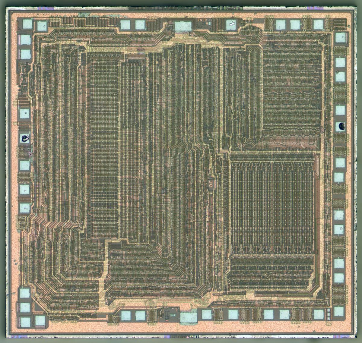 High-resolution die photograph of a Zilog Z80 CPU showing the silicon layout of the ALU, register file, and control logic