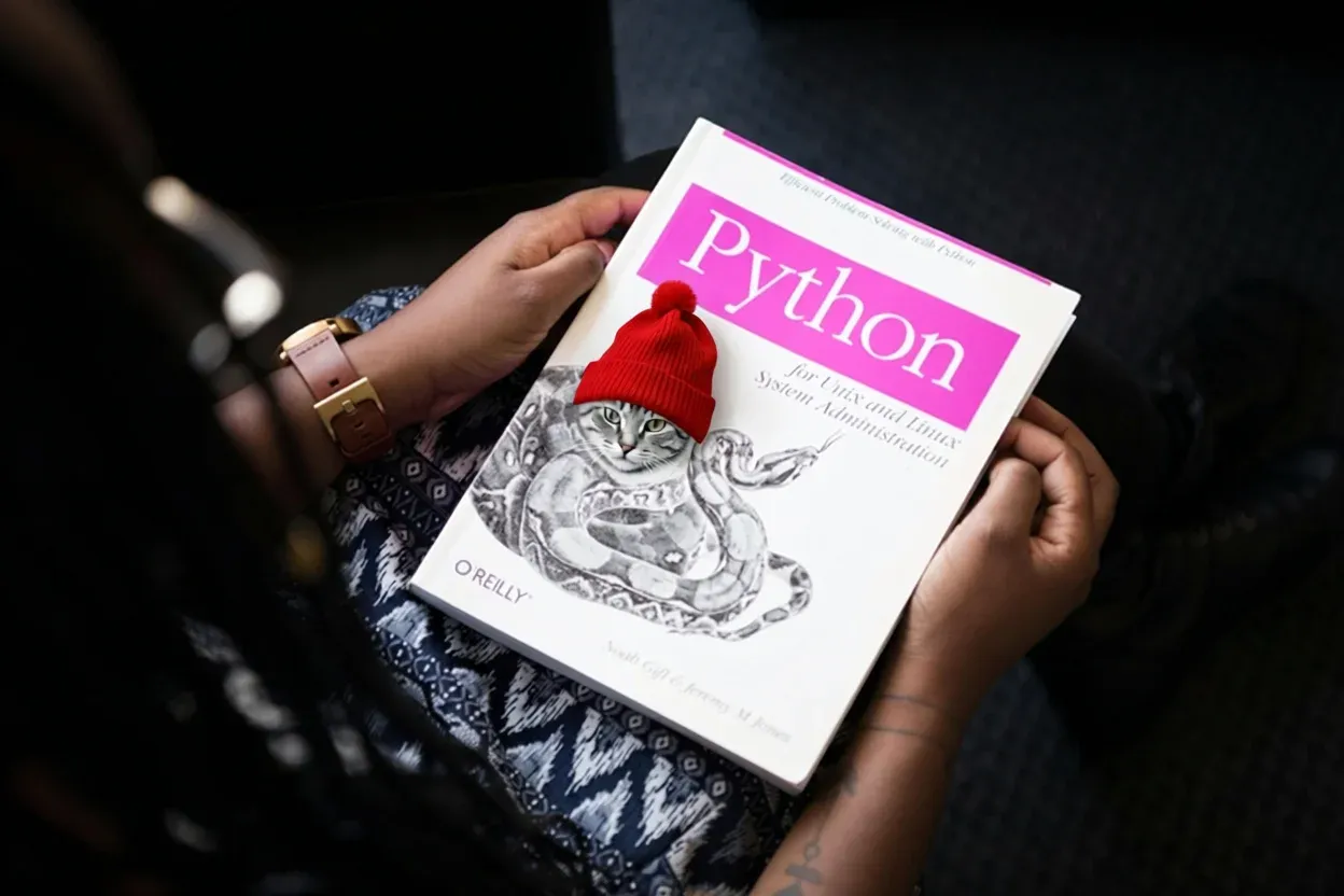 P40 INT8 output — clean and sharp, with a cat in a red hat added to the book cover