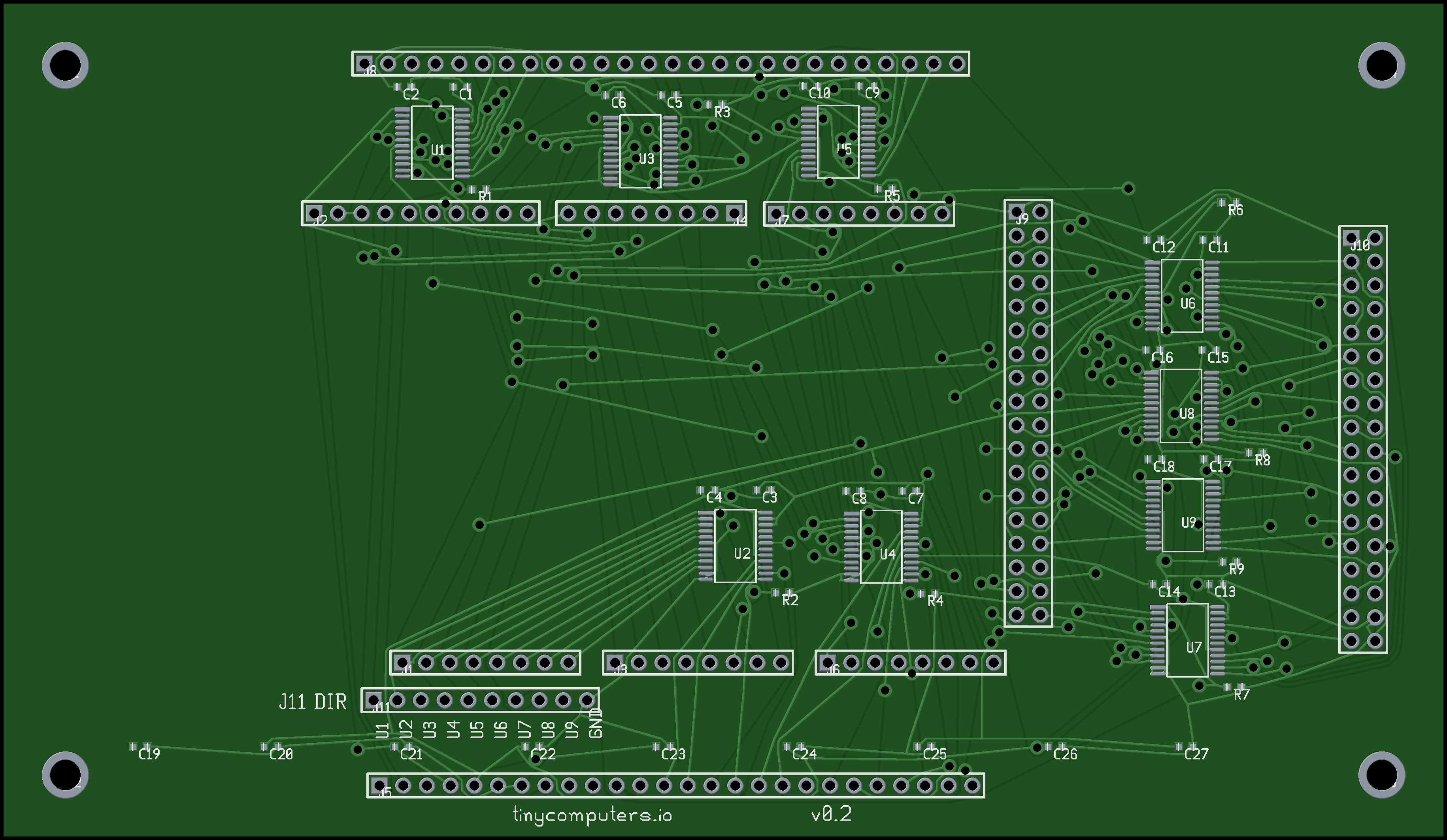 Freerouting any-angle mode: traces radiate from pads at arbitrary angles rather than snapping to a 45-degree grid, showing the difference between shape-based and grid-based routing