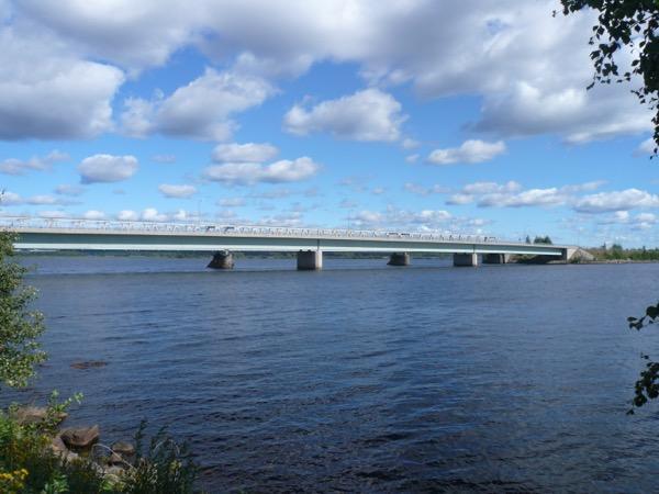 Bridge over river with tilted horizon