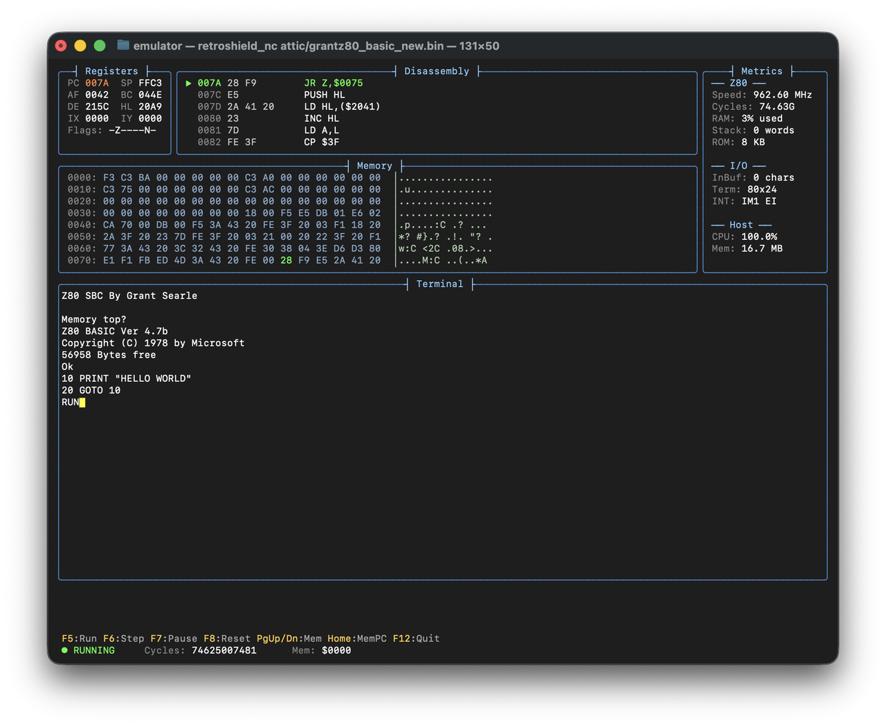 RetroShield Z80 Emulator TUI